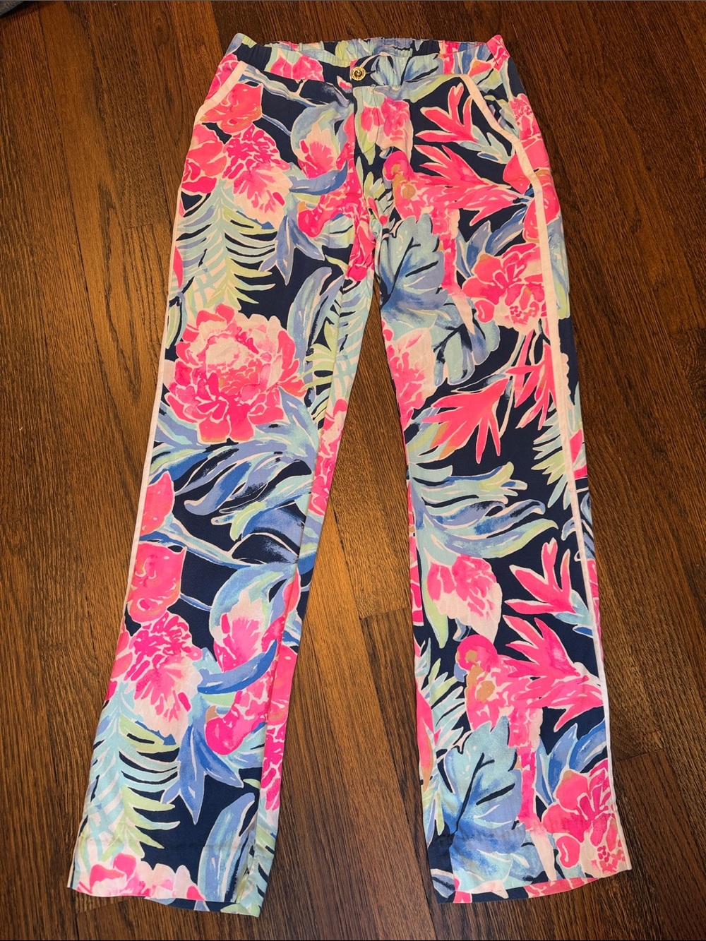 Lilly Pulitzer Tropical Floral Pants in Navy, Pink & Light Blue